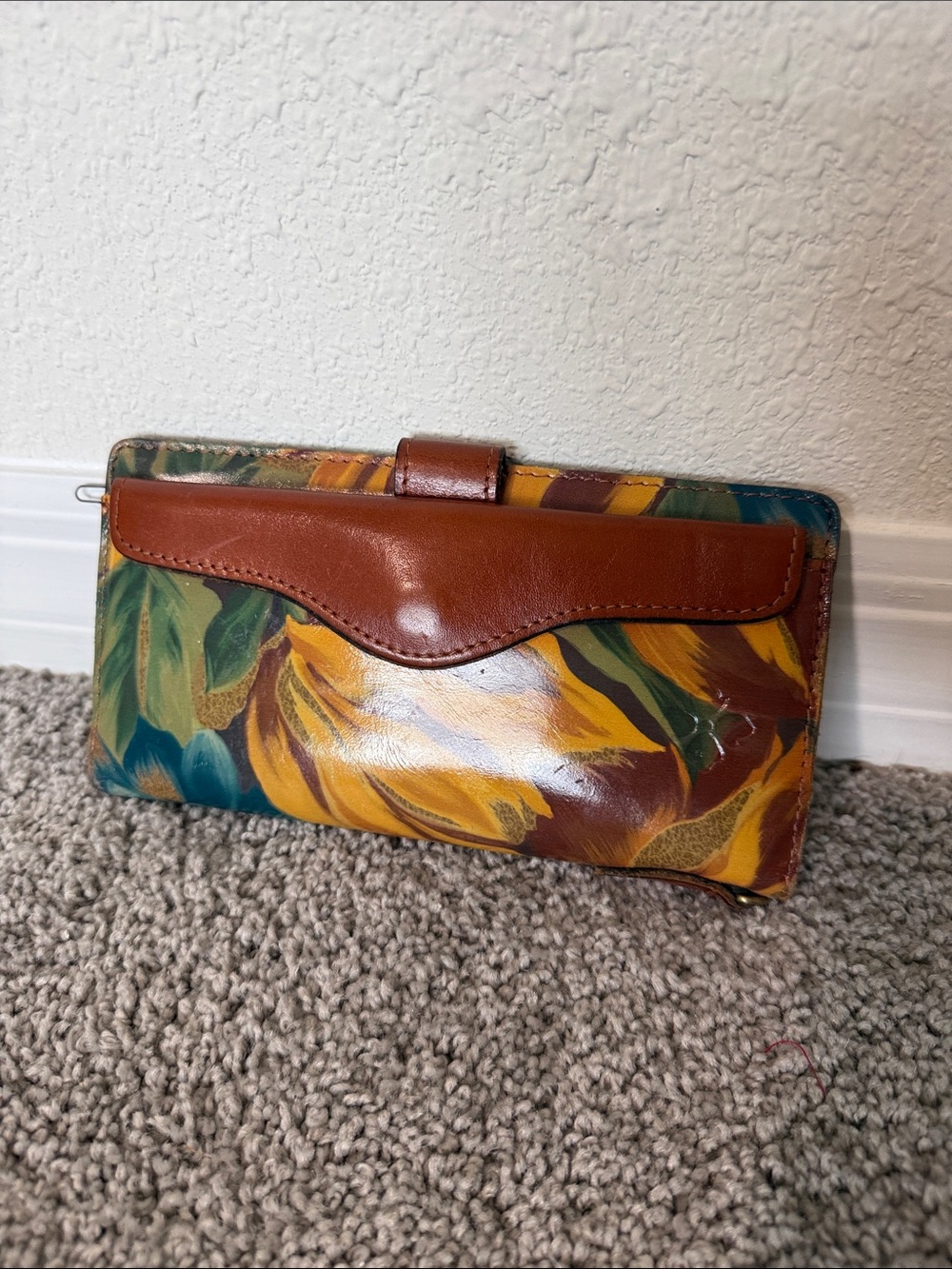 Patricia Nash Multicolor Floral Wallet with Brown Leather Trim